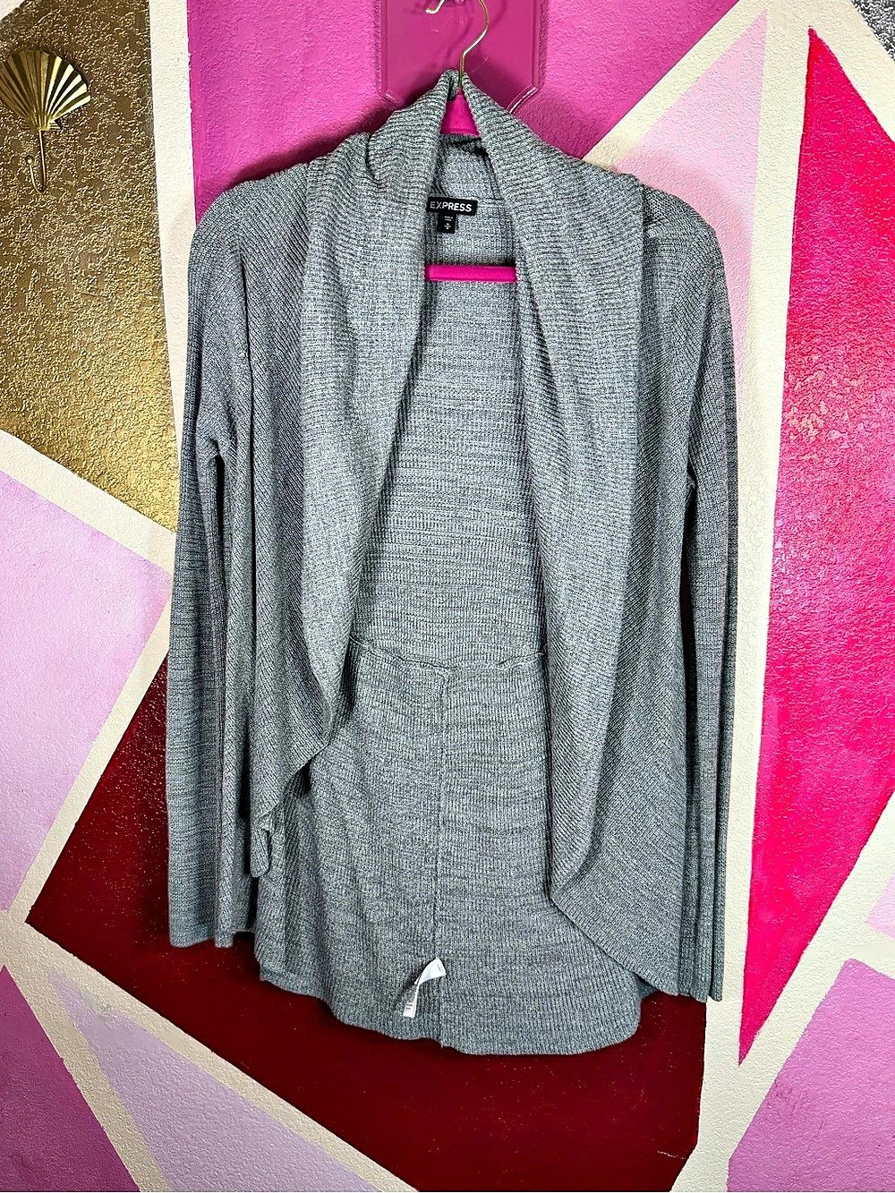 Express Heather Gray Open Front Shawl Collar Cocoon Cardigan Sweater M